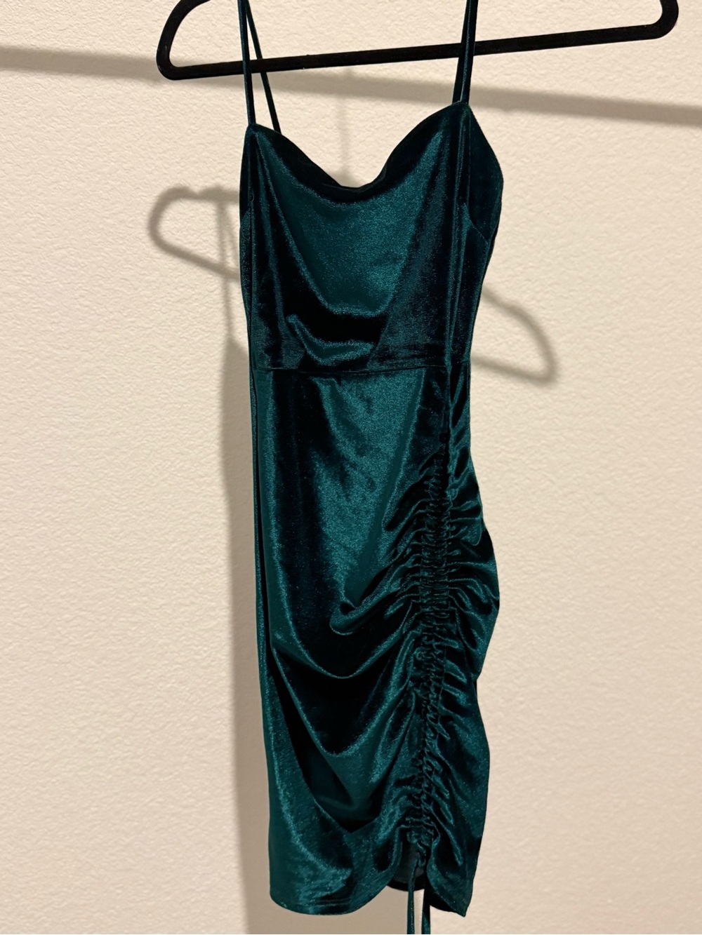 Emerald Green Velvet Ruched Slip Dress